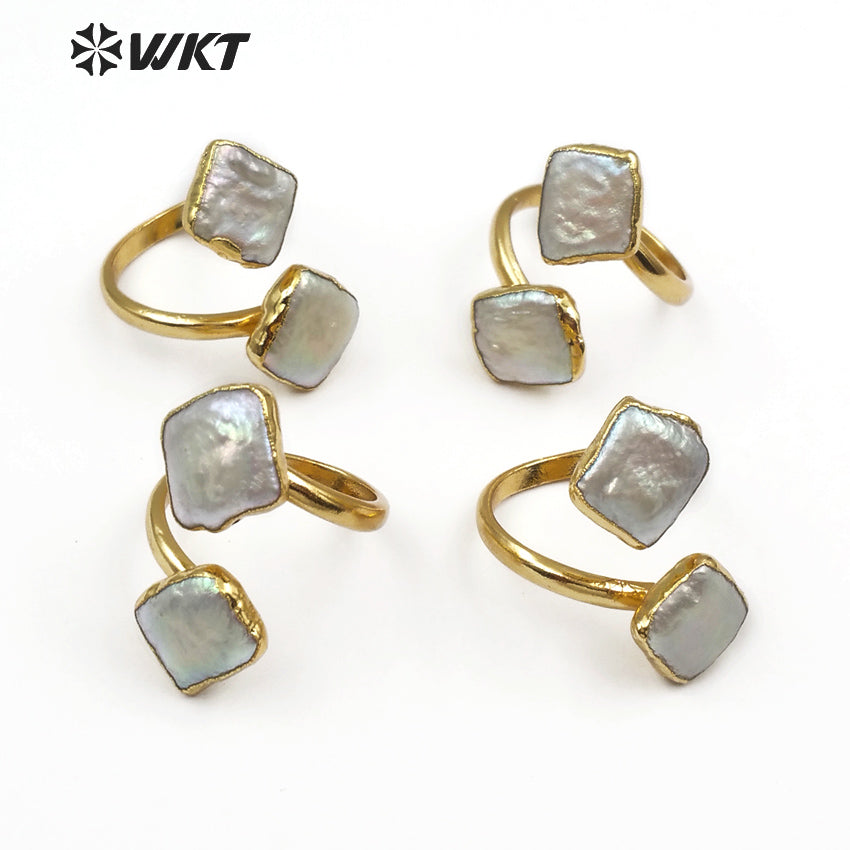 WT-R325 Wholesale Newly Arrived Elegant Shell Jewelry Specially Designed for Women Can Adjust Two Irregular square Pearl Rings