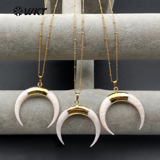 WT-N1068 WKT Wholesale New Fashion Real Gold Plating Jewelry Crescent Shape White Shell Necklace