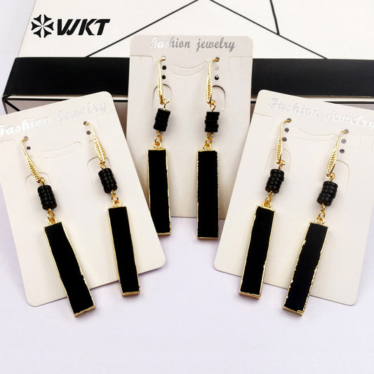WT-E422 Wholesale Domineering Style Black Strip Dangle Hook Earrings Tourmaline Drop Plated Earrings for Women Fashion Jewelry