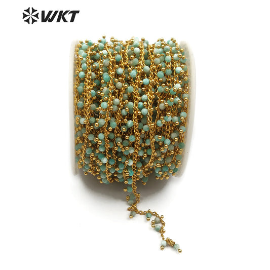 WT-RBC086 New Hot Sale Necklace Bracelet Jewelry Natural Amazonite Stone Green Fresh Accessories With Rosary Brass Chain