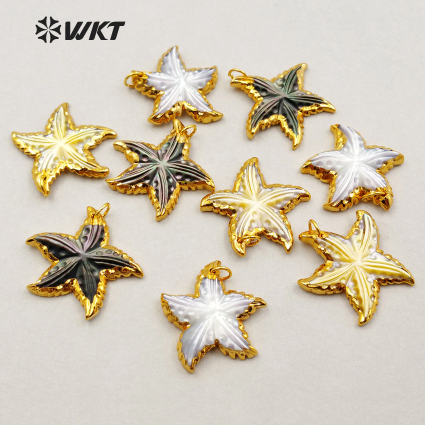 WT-P1188 Wholesale New Arrival Unique Design Pendant Natural Shell Happy Dance Star in White Black Gold with 24K Real Gold Plate