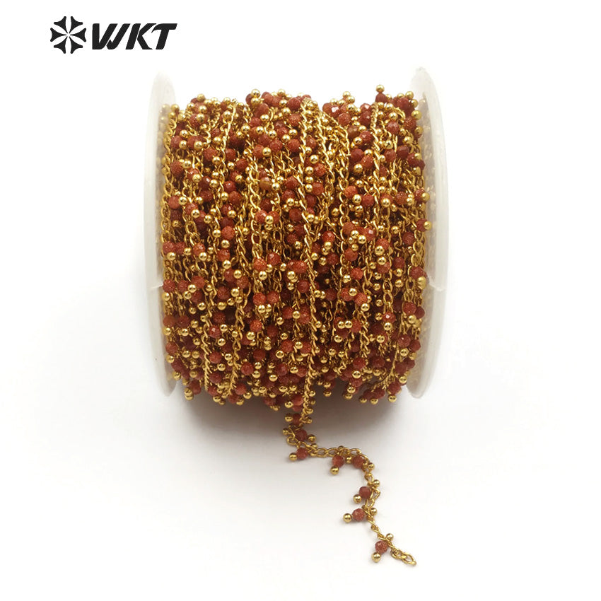 WT-RBC085 Classic Retro Atmosphere Brown Red High Quality Stone Multi-function Necklace Decoration Gold Sand Brass Rosary Chain