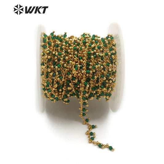 WT-RBC093 Classic Deep Glamour Summer Colors Dark Green Rosary Chain with Brass Beads Multi-purpose Jewelry Rosary Brass Chain
