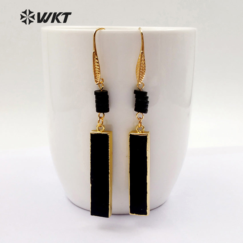 WT-E422 Wholesale Domineering Style Black Strip Dangle Hook Earrings Tourmaline Drop Plated Earrings for Women Fashion Jewelry