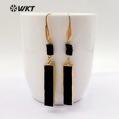 WT-E422 Wholesale Domineering Style Black Strip Dangle Hook Earrings Tourmaline Drop Plated Earrings for Women Fashion Jewelry