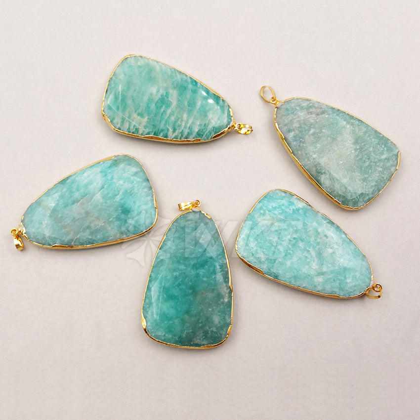 WT-P1185 Wholesale New Arrival Generous Design Pendant Natural Blue Amazonit Stone Ocean Blue Natural Texture for Fashion Women）