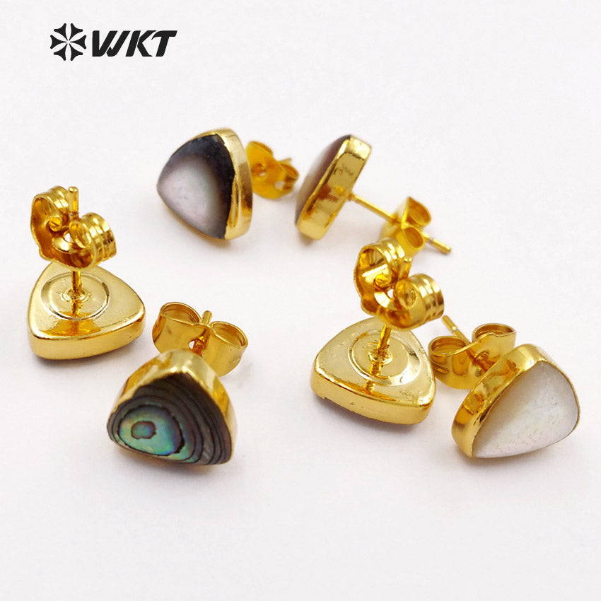 WT-E415 New Coming Natural Shell Stud Earrings High Quality Triangle Shape Shell With Gold Electroplate for Women Earrings