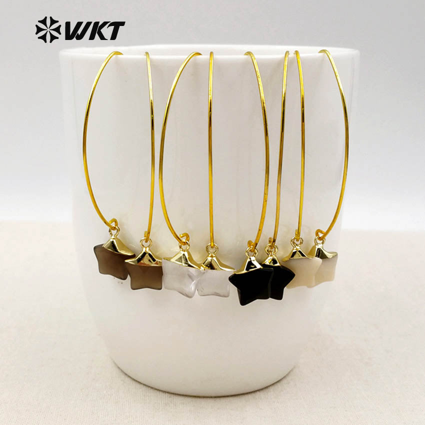 WT-E408 New Arrival ! Multi-optional Natural Gemstone Earrings Exquisite Design Mini Star Shape Earrings Brass Hook Earrings
