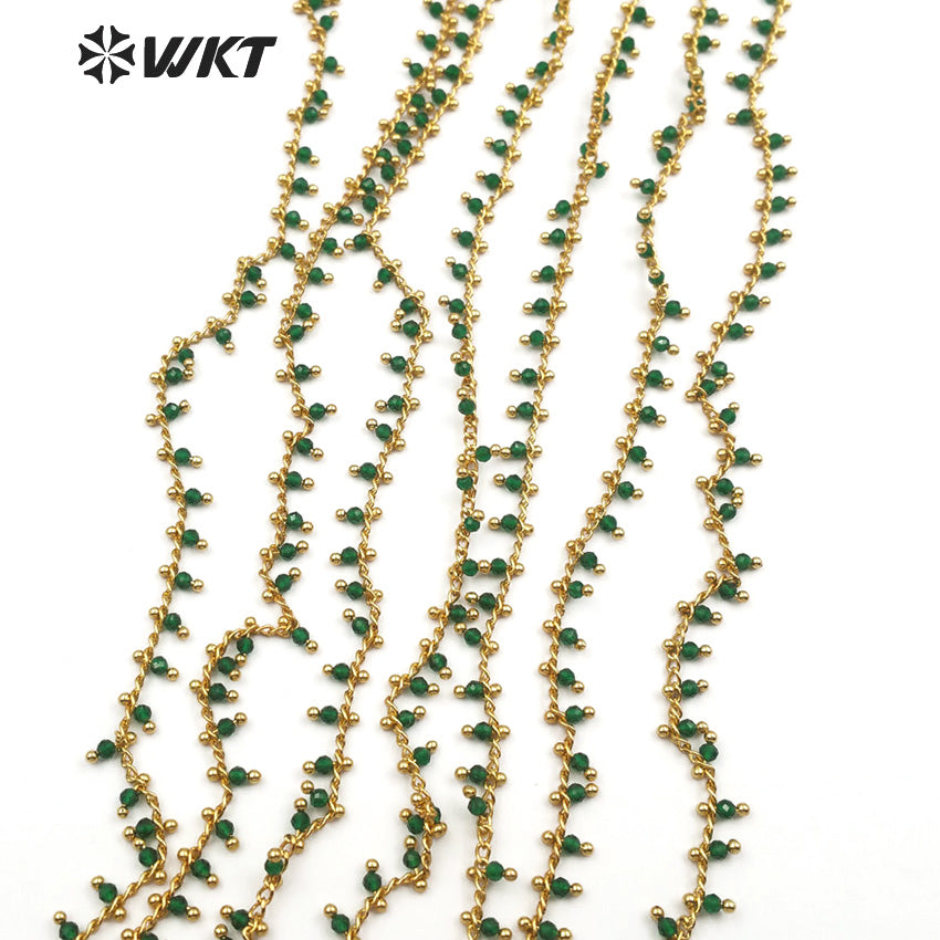 WT-RBC093 Classic Deep Glamour Summer Colors Dark Green Rosary Chain with Brass Beads Multi-purpose Jewelry Rosary Brass Chain