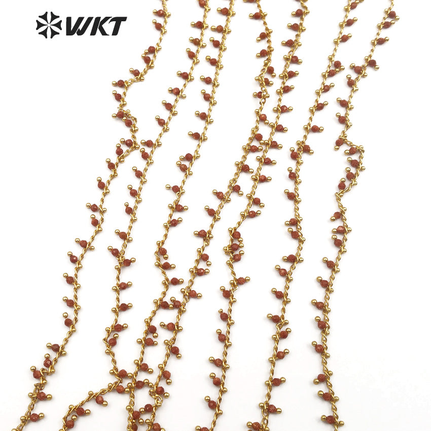 WT-RBC085 Classic Retro Atmosphere Brown Red High Quality Stone Multi-function Necklace Decoration Gold Sand Brass Rosary Chain