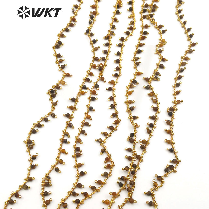 WT-RBC095 Classic High Quality Multi-purpose Jewelry Making Necklace Chain Sepia Beads Tiger Eye with Rosary Brass Chain