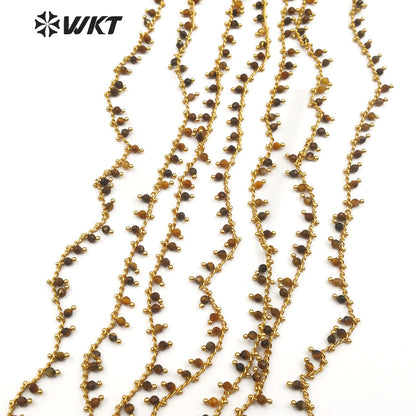 WT-RBC095 Classic High Quality Multi-purpose Jewelry Making Necklace Chain Sepia Beads Tiger Eye with Rosary Brass Chain