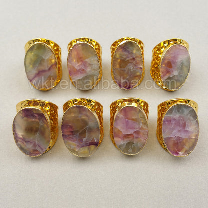 WT-R271 Amazing Ring 24K Gold Plated Rainbow Fluorite Ring for Women Wholesale Personal Ring