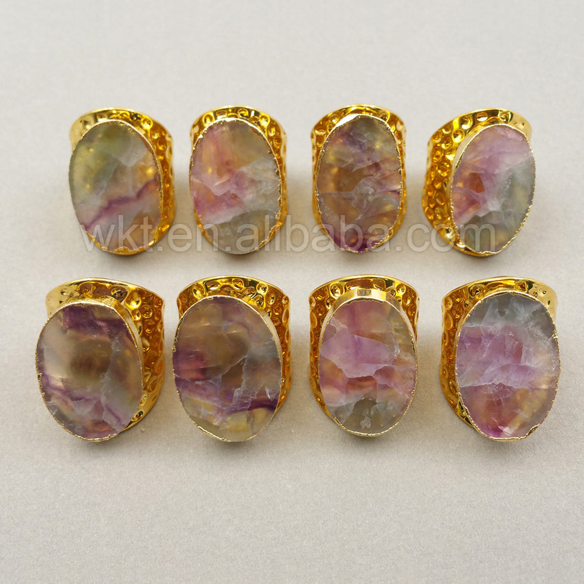 WT-R271 Amazing Ring 24K Gold Plated Rainbow Fluorite Ring for Women Wholesale Personal Ring