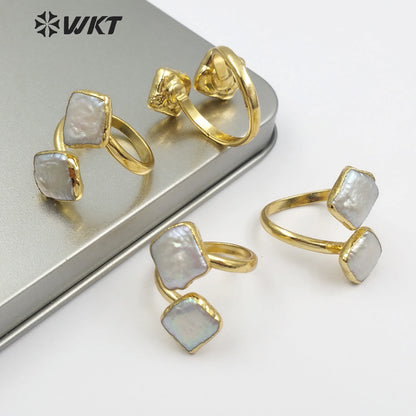 WT-R325 Wholesale Newly Arrived Elegant Shell Jewelry Specially Designed for Women Can Adjust Two Irregular square Pearl Rings