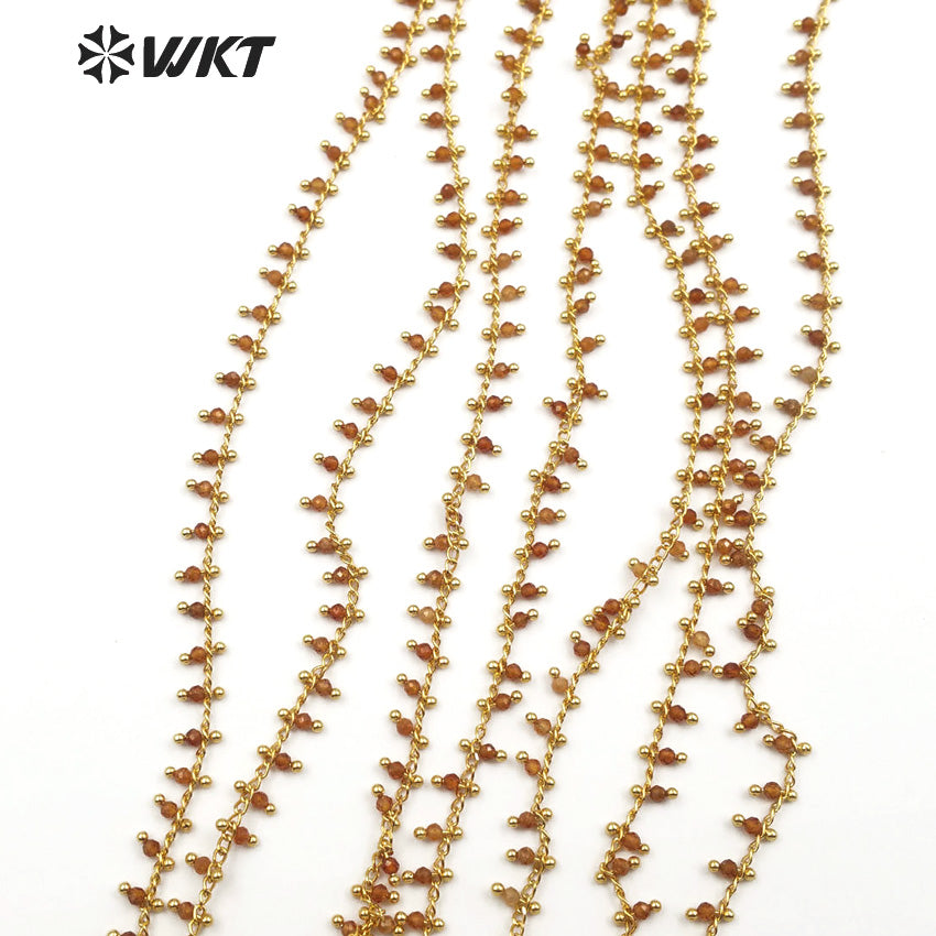 WT-RBC090 New Wholesale 20 Meters High Quality Can DIY Jewelry Necklace and Bracelet Brown Beads Agate Rosary Brass Chain