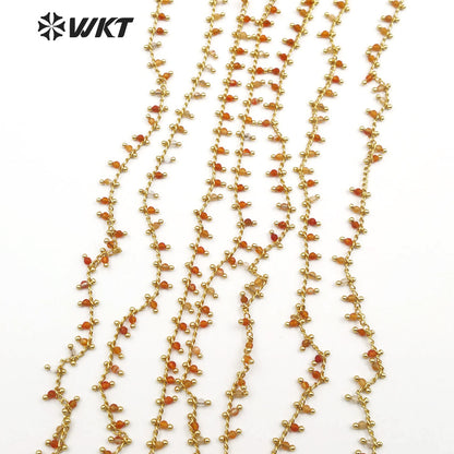 WT-RBC096 New Arrival Autumn Colors Warm Colors Can DIY Jewelry Making Accessories Red Stone Beads With Rosary Brass Chain