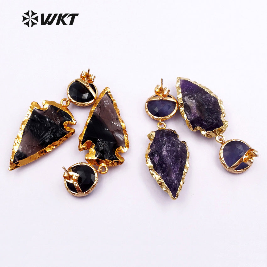 WT-E424 in Stock Classic Shield Style Dangle Earrings Beautiful Crystal Quartz Metal Plated Stone Earrings About a Lot/5pairs