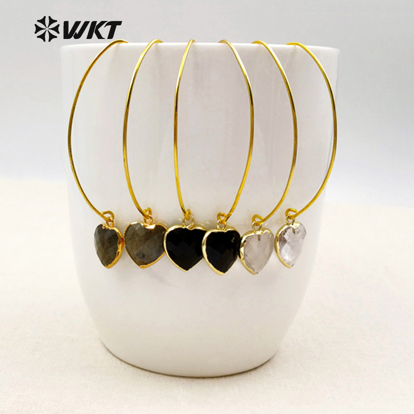 WT-E410 Amethyst Personalized Hook Earring Faceted Natural Heart Stone Drop Women Earring with Jewelry Gift Gold Plated Earring