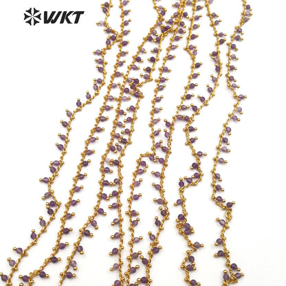 WT-RBC087 Fashion Beautiful Mysterious High Quality Necklace Bracelet Chain Purple Natural Amethyst Stone Brass Rosary Chain