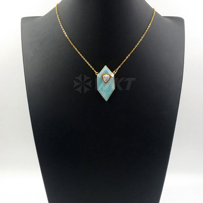 WT-N1067 WKT New Fashion Wholesale Popular Druzy Quartz Jewelry Unique Design Natural Amazonite Necklace