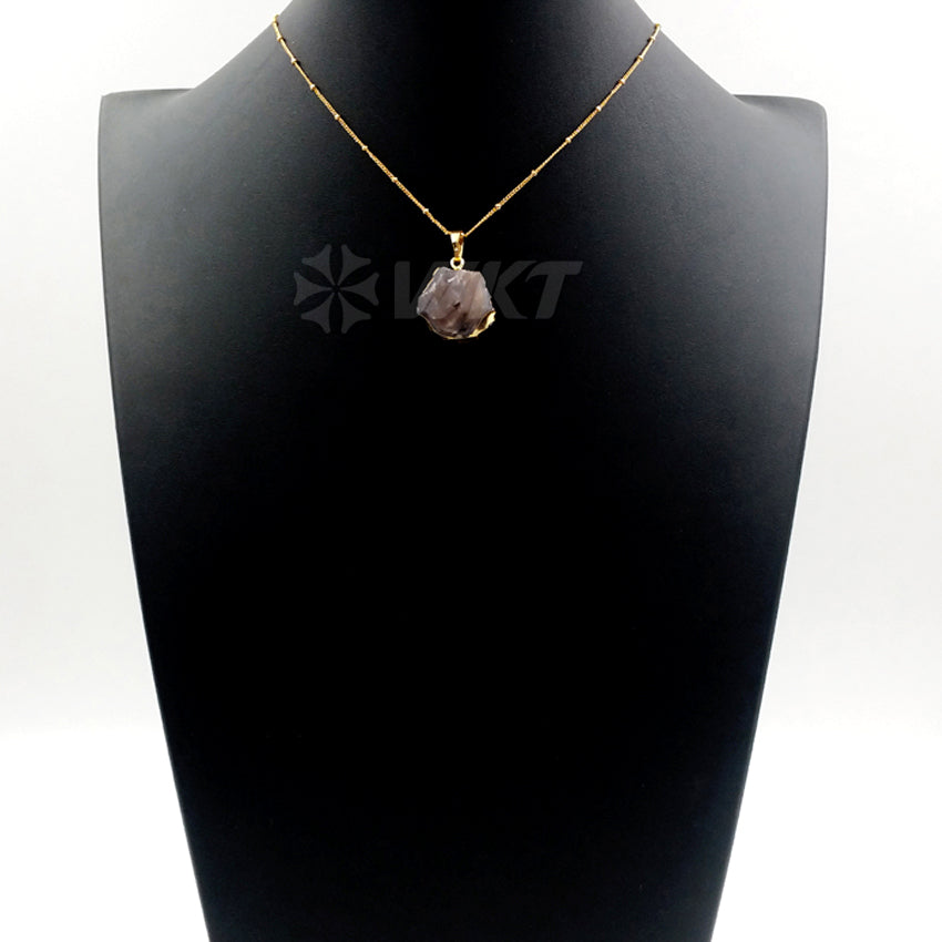 WT-N1086 WKT Wholesale New Fashion Natural Raw Stone Charm 24k Real Gold Plated Agate Ball Necklace