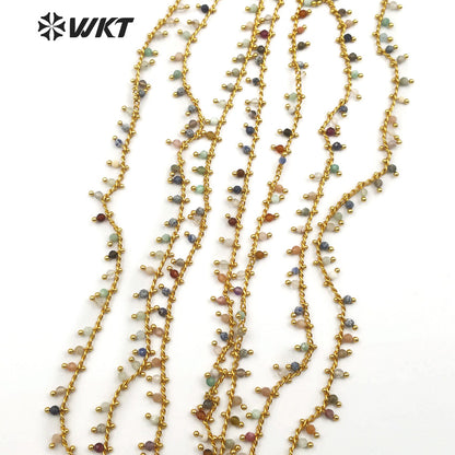 WT-RBC094 Wholesale 20 Meters Jewelry Making Necklace Natural Multicolor Stone Mixed with Rosary Brass Beads Chain