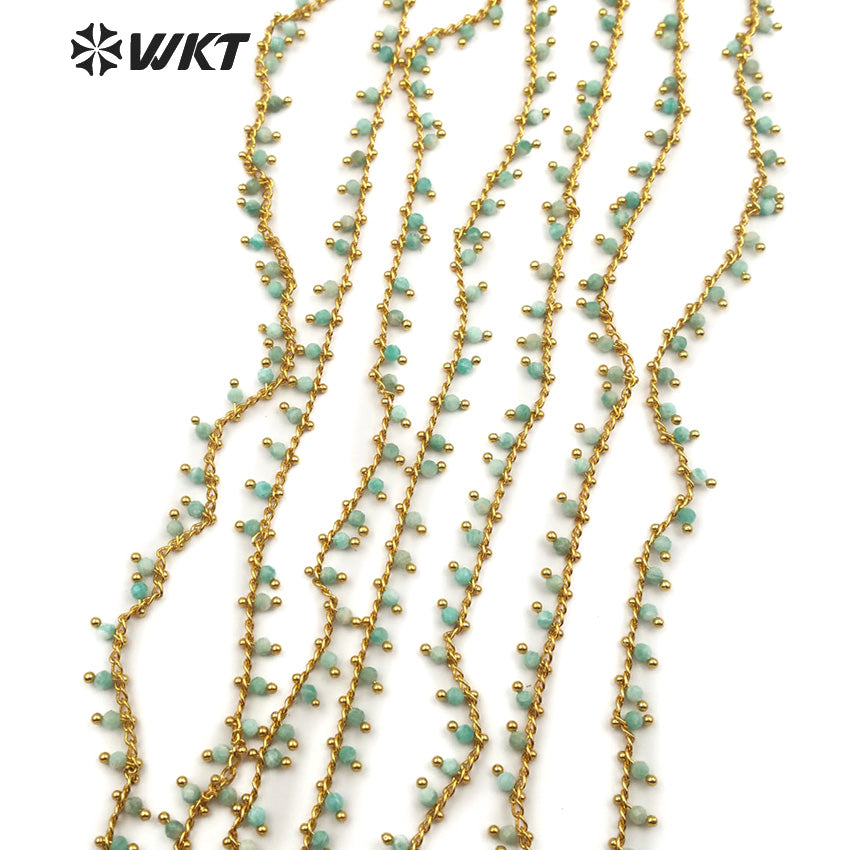 WT-RBC086 New Hot Sale Necklace Bracelet Jewelry Natural Amazonite Stone Green Fresh Accessories With Rosary Brass Chain