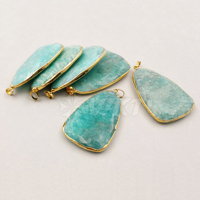 WT-P1185 Wholesale New Arrival Generous Design Pendant Natural Blue Amazonit Stone Ocean Blue Natural Texture for Fashion Women）