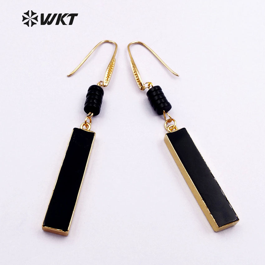 WT-E422 Wholesale Domineering Style Black Strip Dangle Hook Earrings Tourmaline Drop Plated Earrings for Women Fashion Jewelry