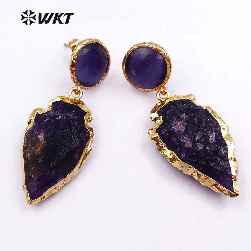 WT-E424 in Stock Classic Shield Style Dangle Earrings Beautiful Crystal Quartz Metal Plated Stone Earrings About a Lot/5pairs