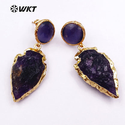 WT-E424 in Stock Classic Shield Style Dangle Earrings Beautiful Crystal Quartz Metal Plated Stone Earrings About a Lot/5pairs
