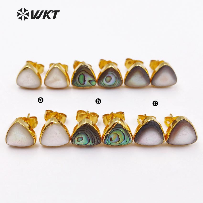 WT-E415 New Coming Natural Shell Stud Earrings High Quality Triangle Shape Shell With Gold Electroplate for Women Earrings