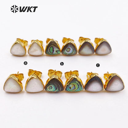 WT-E415 New Coming Natural Shell Stud Earrings High Quality Triangle Shape Shell With Gold Electroplate for Women Earrings