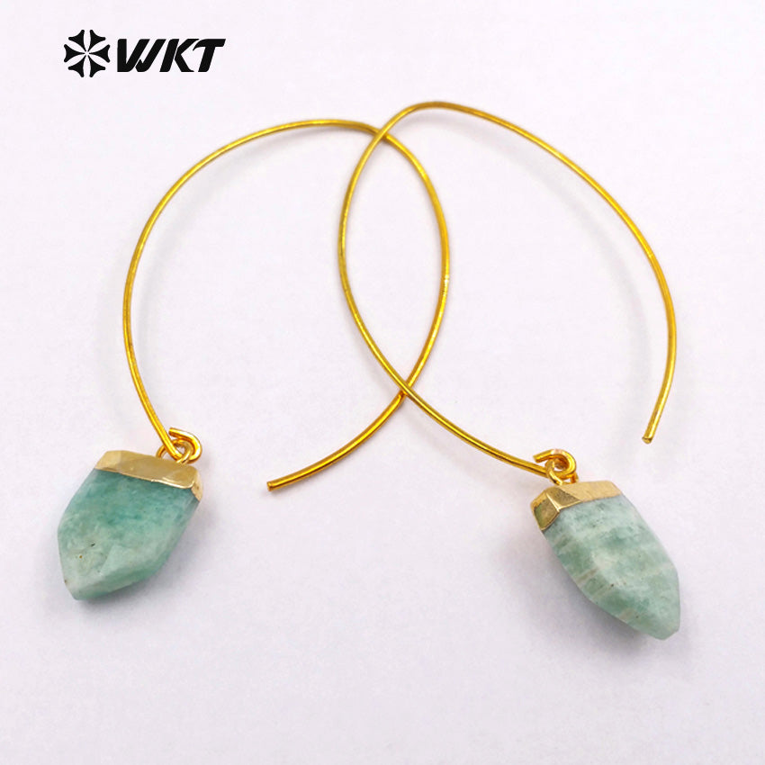 WT-E412 WKT New Fashion Real Gold Plated Hook Tapered Shape Gemstone Earrings With Unique Design Amethyst Earrings for Women