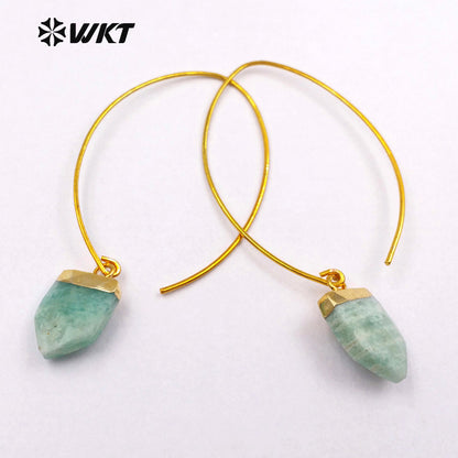 WT-E412 WKT New Fashion Real Gold Plated Hook Tapered Shape Gemstone Earrings With Unique Design Amethyst Earrings for Women