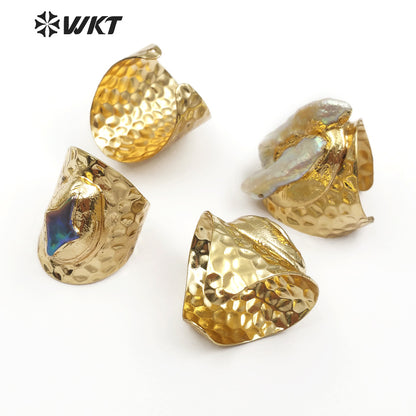 WT-R328 Classic Unique Each One Is Different Shell Jewelry in Gold Plated Adjustable Women's Fine Natural Freshwater Pearl Rings