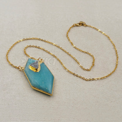 WT-N1067 WKT New Fashion Wholesale Popular Druzy Quartz Jewelry Unique Design Natural Amazonite Necklace