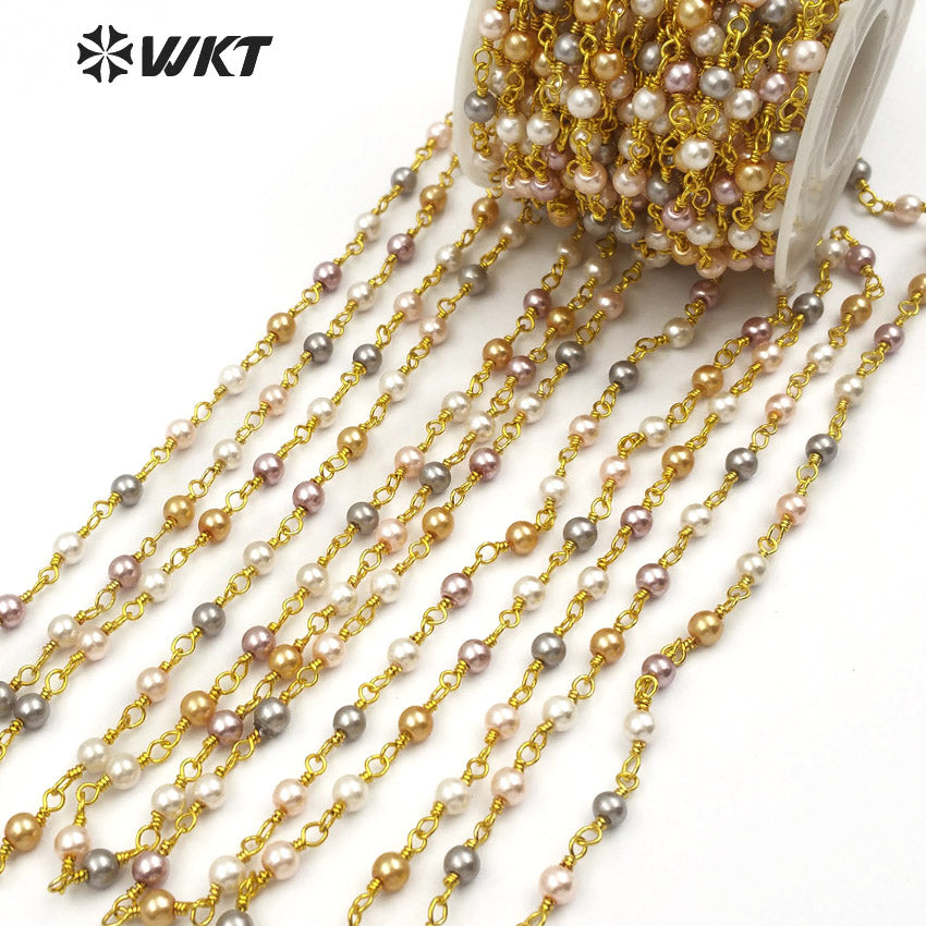 WT-RBC097 New Pearl Multicolor Chain for Jewelry DIY Necklace Bracelet Accessories Jewelry Natural Freshwater Pearl Chain
