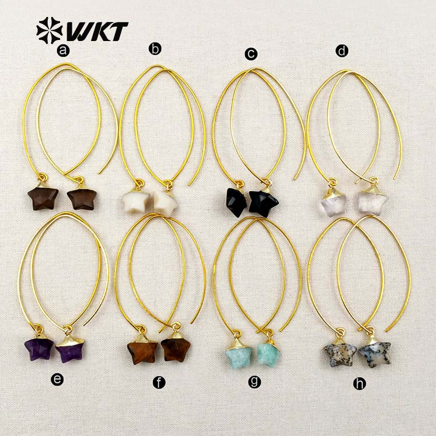 WT-E408 New Arrival ! Multi-optional Natural Gemstone Earrings Exquisite Design Mini Star Shape Earrings Brass Hook Earrings