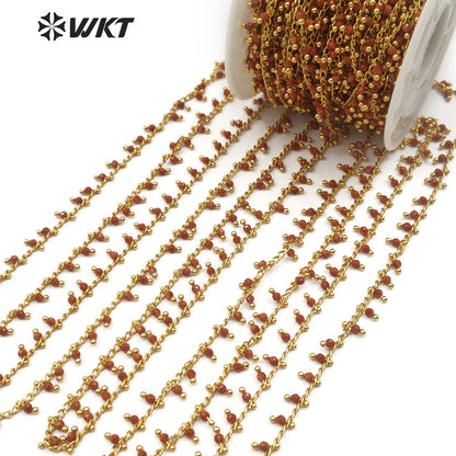 WT-RBC085 Classic Retro Atmosphere Brown Red High Quality Stone Multi-function Necklace Decoration Gold Sand Brass Rosary Chain