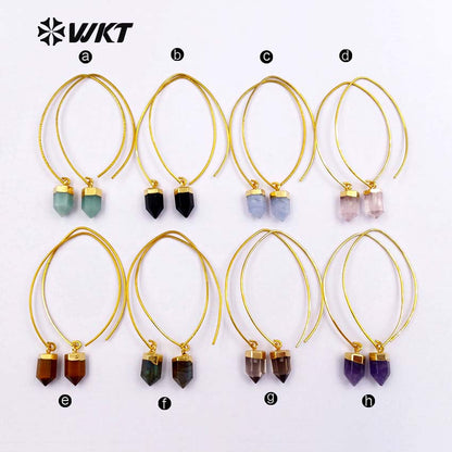 WT-E411 WKT Wholesale Real Gold Plated Bullet Shape With Hook Suitable for Women Tiger Eye Dangle Earrings