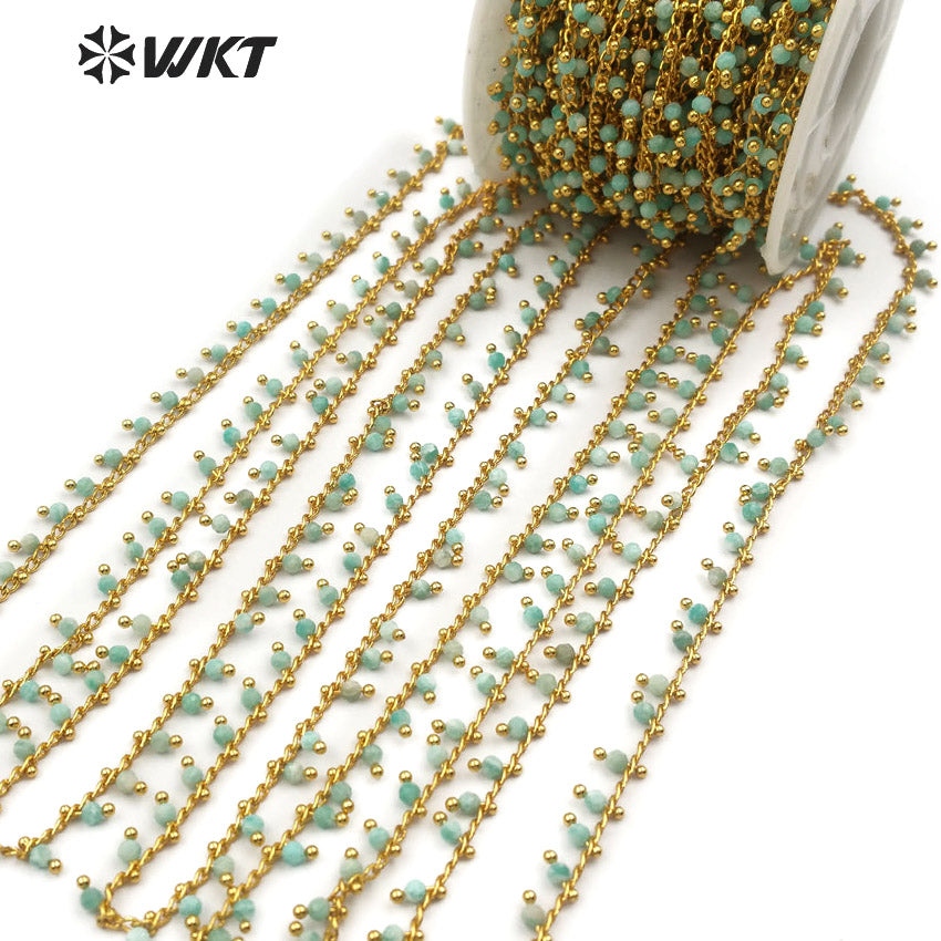WT-RBC086 New Hot Sale Necklace Bracelet Jewelry Natural Amazonite Stone Green Fresh Accessories With Rosary Brass Chain