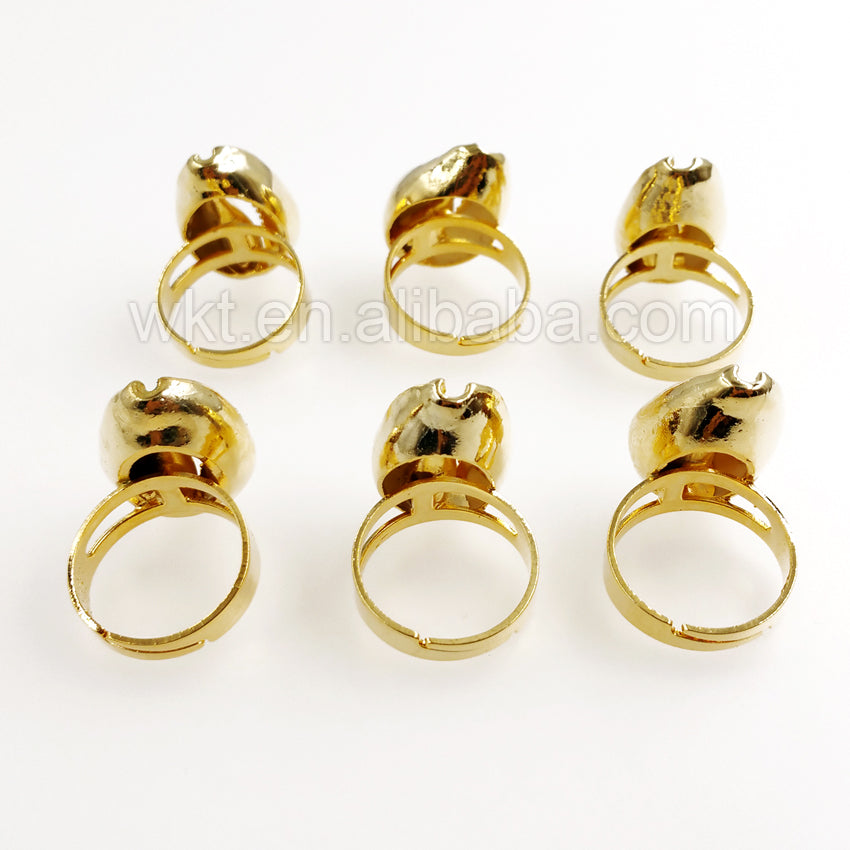 WT-R134 New! Full Gold Plated Cowrie Rings in 24k Gold, Natural Real Shell Cowrie Rings