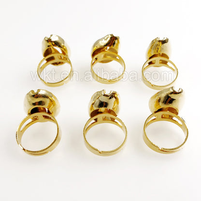 WT-R134 New! Full Gold Plated Cowrie Rings in 24k Gold, Natural Real Shell Cowrie Rings