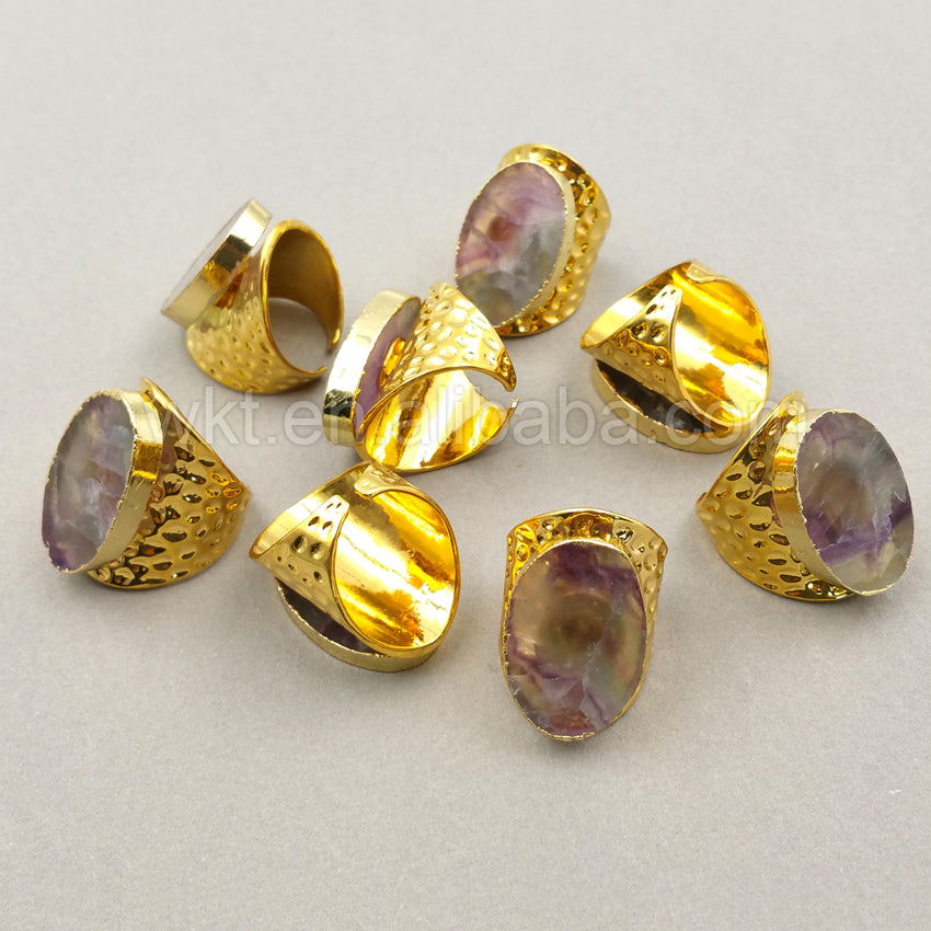 WT-R271 Amazing Ring 24K Gold Plated Rainbow Fluorite Ring for Women Wholesale Personal Ring