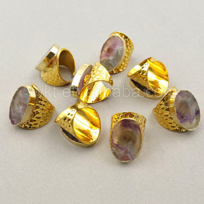 WT-R271 Amazing Ring 24K Gold Plated Rainbow Fluorite Ring for Women Wholesale Personal Ring