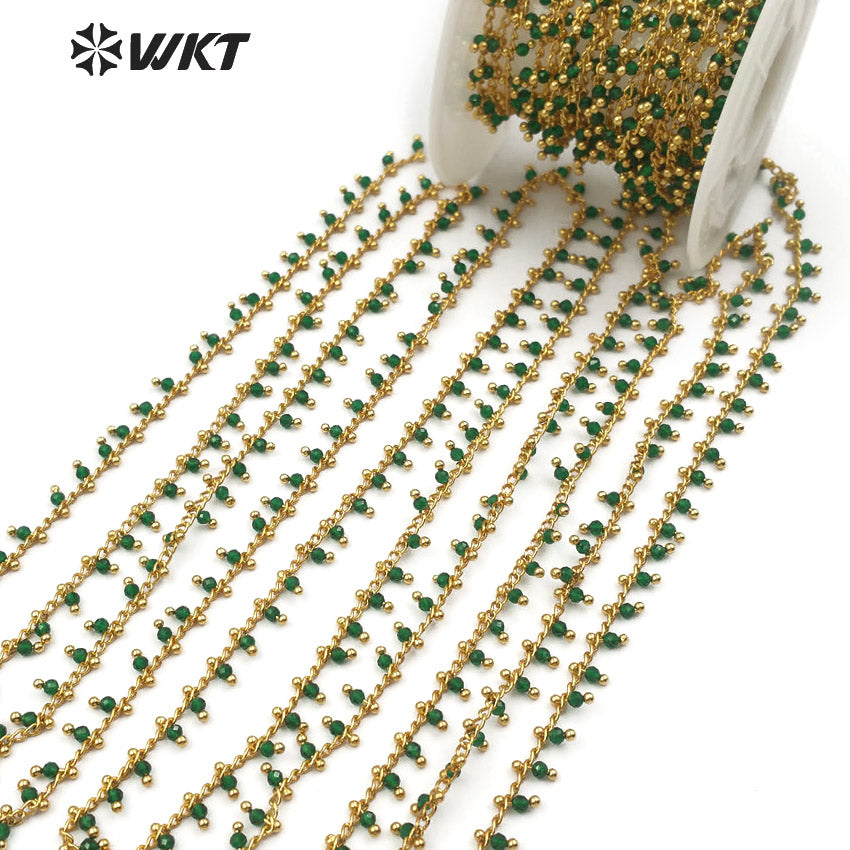 WT-RBC093 Classic Deep Glamour Summer Colors Dark Green Rosary Chain with Brass Beads Multi-purpose Jewelry Rosary Brass Chain