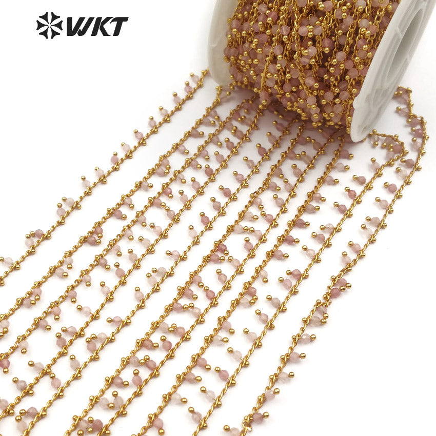 WT-RBC089 Pale Pink Color Quartz Handmade Rosary Chain for Jewelry Making Sold by Meter Healing Crystal Beaded Chain
