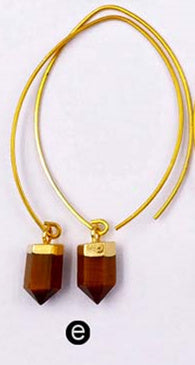 WT-E411 WKT Wholesale Real Gold Plated Bullet Shape With Hook Suitable for Women Tiger Eye Dangle Earrings